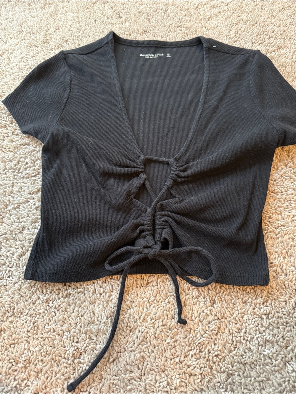 Abercrombie & Fitch Black Short Sleeve Tie-Front Crop Top